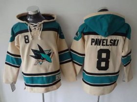 Wholesale Cheap Sharks #8 Joe Pavelski Cream Sawyer Hooded Sweatshirt Stitched NHL Jersey