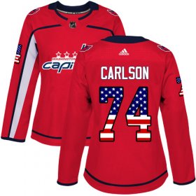 Wholesale Cheap Adidas Capitals #74 John Carlson Red Home Authentic USA Flag Women\'s Stitched NHL Jersey