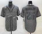 Cheap Men's Philadelphia Eagles #26 Saquon Barkley Grey Gridiron With C Patch Cool Base Stitched Baseball Jersey