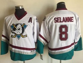Wholesale Cheap Ducks #8 Teemu Selanne White CCM Throwback Youth Stitched NHL Jersey