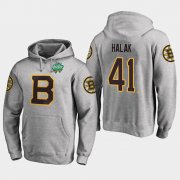 Wholesale Cheap Bruins #41 Jaroslav Halak Gray 2018 Winter Classic Fanatics Primary Logo Hoodie