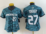 Wholesale Cheap Women's Los Angeles Angels #27 Mike Trout Number Teal 2023 All Star Cool Base Stitched Jersey