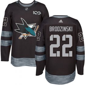 Wholesale Cheap Adidas Sharks #22 Jonny Brodzinski Black 1917-2017 100th Anniversary Stitched NHL Jersey