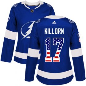Wholesale Cheap Adidas Lightning #17 Alex Killorn Blue Home Authentic USA Flag Women\'s Stitched NHL Jersey