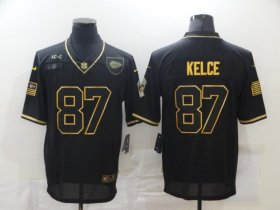 Wholesale Cheap Men\'s Kansas City Chiefs #87 Travis Kelce Black Gold 2020 Salute To Service Stitched NFL Nike Limited Jersey