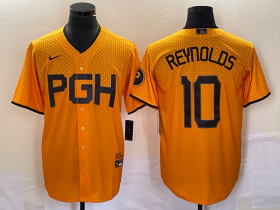 Wholesale Cheap Men\'s Pittsburgh Pirates #10 Bryan Reynolds Gold 2023 City Connect Stitched Jersey 1