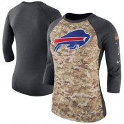 Wholesale Cheap Women's Buffalo Bills Nike Camo Charcoal Salute to Service Legend Three-Quarter Raglan Sleeve T-Shirt