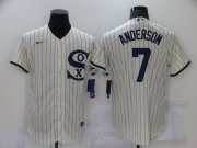 Wholesale Cheap Men's Chicago White Sox #7 Tim Anderson 2021 Cream Navy Field of Dreams Name Flex Base Stitched Jersey