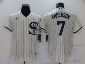 Wholesale Cheap Men\'s Chicago White Sox #7 Tim Anderson 2021 Cream Navy Field of Dreams Name Flex Base Stitched Jersey