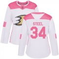 Wholesale Cheap Adidas Ducks #34 Sam Steel White/Pink Authentic Fashion Women's Stitched NHL Jersey