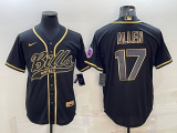 Wholesale Cheap Men's Buffalo Bills #17 Josh Allen Black Gold With Patch Cool Base Stitched Baseball Jersey