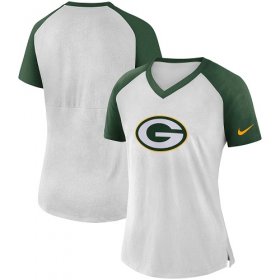 Wholesale Cheap Women\'s Green Bay Packers Nike White-Green Top V-Neck T-Shirt