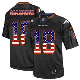Wholesale Cheap Nike Broncos #18 Peyton Manning Black Men\'s Stitched NFL Elite USA Flag Fashion Jersey