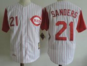 Wholesale Cheap Mitchell And Ness 1997 Reds #21 Reggie Sanders White Strip Throwback Stitched MLB Jersey