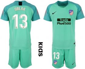 Wholesale Cheap Atletico Madrid #13 Oblak Green Goalkeeper Kid Soccer Club Jersey