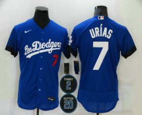 Wholesale Cheap Men\'s Los Angeles Dodgers #7 Julio Urias Blue #2 #20 Patch City Connect Flex Base Stitched Jersey