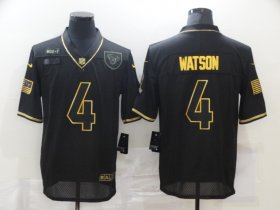 Wholesale Cheap Men\'s Houston Texans #4 Deshaun Watson Black Gold 2020 Salute To Service Stitched NFL Nike Limited Jersey