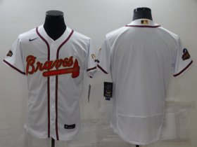 Wholesale Cheap Men\'s Atlanta Braves Blank 2022 White Gold World Series Champions Program Flex Base Stitched Baseball Jersey