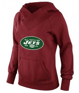 Wholesale Cheap Women\'s New York Jets Logo Pullover Hoodie Red