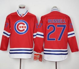 Wholesale Cheap Cubs #27 Addison Russell Red Long Sleeve Stitched MLB Jersey