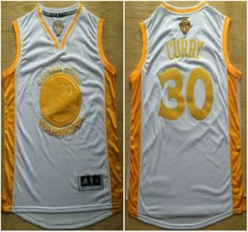 Wholesale Cheap Golden State Warriors #30 Stephen Curry 2015 NBA Final Game Gold Name White Jersey