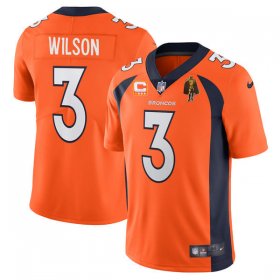 Wholesale Cheap Men\'s Denver Broncos #3 Russell Wilson Orange With C Patch & Walter Payton Patch Vapor Untouchable Limited Stitched Jersey
