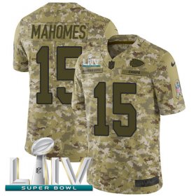 Wholesale Cheap Nike Chiefs #15 Patrick Mahomes Camo Super Bowl LIV 2020 Men\'s Stitched NFL Limited 2018 Salute To Service Jersey