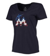 Wholesale Cheap Women's Miami Marlins USA Flag Fashion T-Shirt Navy Blue
