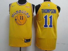 Wholesale Cheap Men\'s Golden State Warriors #11 Klay Thompson Yellow Throwback Nike Authentic Jersey