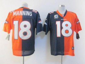 Wholesale Cheap Nike Broncos #18 Peyton Manning Orange/Navy Blue Men\'s Stitched NFL Elite Split Jersey