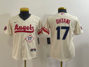 Wholesale Cheap Youth Los Angeles Angels #17 Shohei Ohtani Number Cream 2022 City Connect Cool Base Stitched Jersey