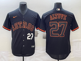 Cheap Men\'s Houston Astros #27 Jose Altuve Number Lights Out Black Fashion Stitched MLB Cool Base Nike Jersey2