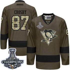 Wholesale Cheap Penguins #87 Sidney Crosby Green Salute to Service 2017 Stanley Cup Finals Champions Stitched NHL Jersey