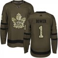 Wholesale Cheap Adidas Maple Leafs #1 Johnny Bower Green Salute to Service Stitched NHL Jersey