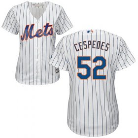 Wholesale Cheap Mets #52 Yoenis Cespedes White(Blue Strip) Home Women\'s Stitched MLB Jersey