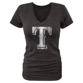 Wholesale Cheap Women\'s Texas Rangers Fanatics Apparel Platinum Collection V-Neck Tri-Blend T-Shirt Black