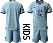 Wholesale Cheap Youth 2020-2021 club Chelsea away Light blue blank Soccer Jerseys