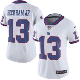 Wholesale Cheap Nike Giants #13 Odell Beckham Jr White Women\'s Stitched NFL Limited Rush Jersey