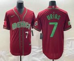 Cheap Mens Mexico Baseball #7 Julio Urias Number 2023 Red Green World Baseball Classic Stitched Jersey