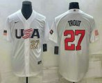 Cheap Men's USA Baseball #27 Mike Trout Number 2023 White World Baseball Classic Replica Stitched Jerseys