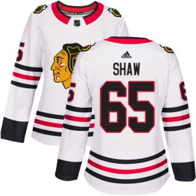 Wholesale Cheap Adidas Blackhawks #65 Andrew Shaw White Road Authentic Women\'s Stitched NHL Jersey