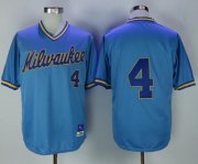 Wholesale Cheap Mitchell and Ness Brewers #4 Paul Molitor Stitched Blue Throwback MLB Jersey