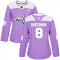 Wholesale Cheap Adidas Capitals #8 Alex Ovechkin Purple Authentic Fights Cancer Women's Stitched NHL Jersey