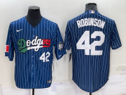 Wholesale Cheap Men's Los Angeles Dodgers #42 Jackie Robinson Number Navy Blue Pinstripe 2020 World Series Cool Base Nike Jersey
