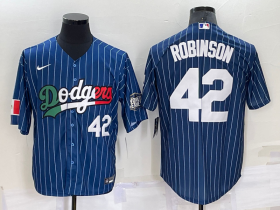 Wholesale Cheap Men\'s Los Angeles Dodgers #42 Jackie Robinson Number Navy Blue Pinstripe 2020 World Series Cool Base Nike Jersey