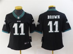 Wholesale Cheap Women\'s Philadelphia Eagles #11 A. J. Brown Black Vapor Stitched Football Jersey(Run Small)