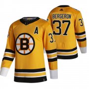 Wholesale Cheap Boston Bruins #37 Patrice Bergeron Yellow Men's Adidas 2020-21 Reverse Retro Alternate NHL Jersey
