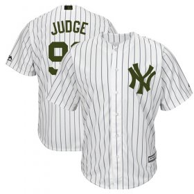 Wholesale Cheap Yankees #99 Aaron Judge White Strip New Cool Base 2018 Memorial Day Stitched MLB Jersey
