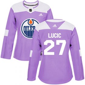 Wholesale Cheap Adidas Oilers #27 Milan Lucic Purple Authentic Fights Cancer Women\'s Stitched NHL Jersey