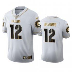 Wholesale Cheap Green Bay Packers #12 Aaron Rodgers Men\'s Nike White Golden Edition Vapor Limited NFL 100 Jersey